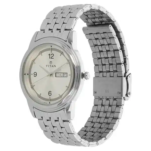 Titan NK1638SM01 Quartz Analog with Day and Date Silver Dial Stainless Steel Strap Watch for Men