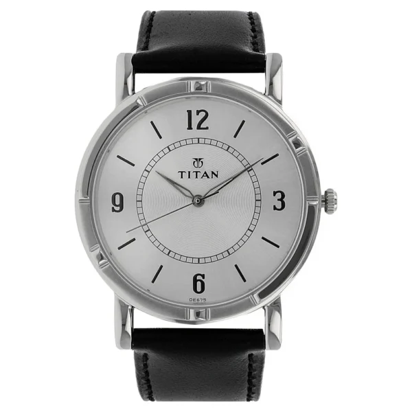 Titan NN1639SL03 Quartz Analog Silver Dial Leather Strap Watch for Men