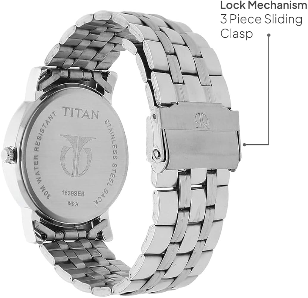 Titan Nn1639Sm02 Men's Elegance Watch Black Dial With Sleek Link Strap E