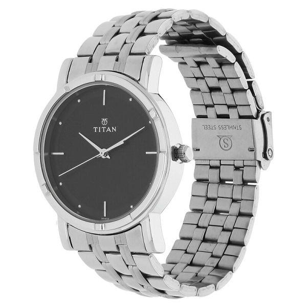 Titan NN1639SM02 Men's Elegance Watch Black Dial with Sleek Link Strap