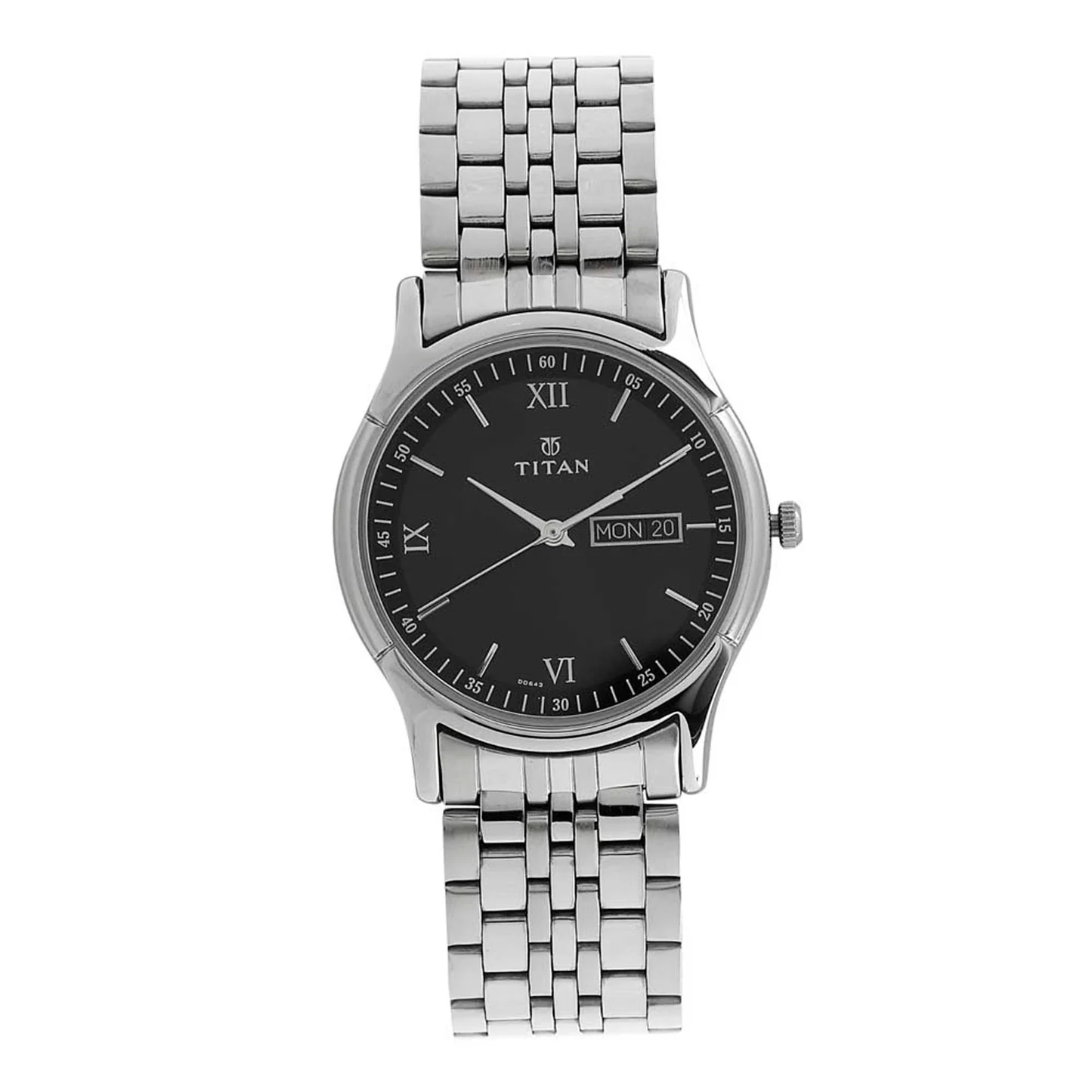 Titan Ns1636Sm01 Karishma Black Dial Analog With Day And Date Stainless Steel Strap Watch