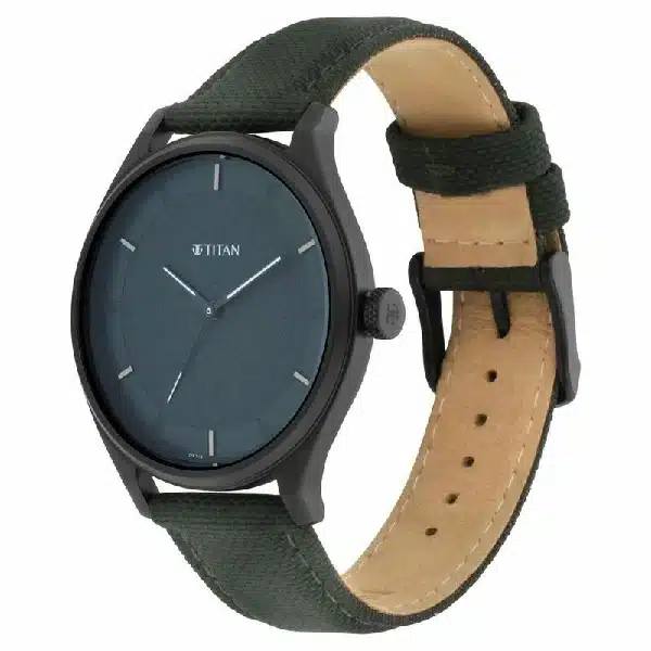 Titan NS1802NL02 Workwear Green Dial Analog Leather Strap Watch d