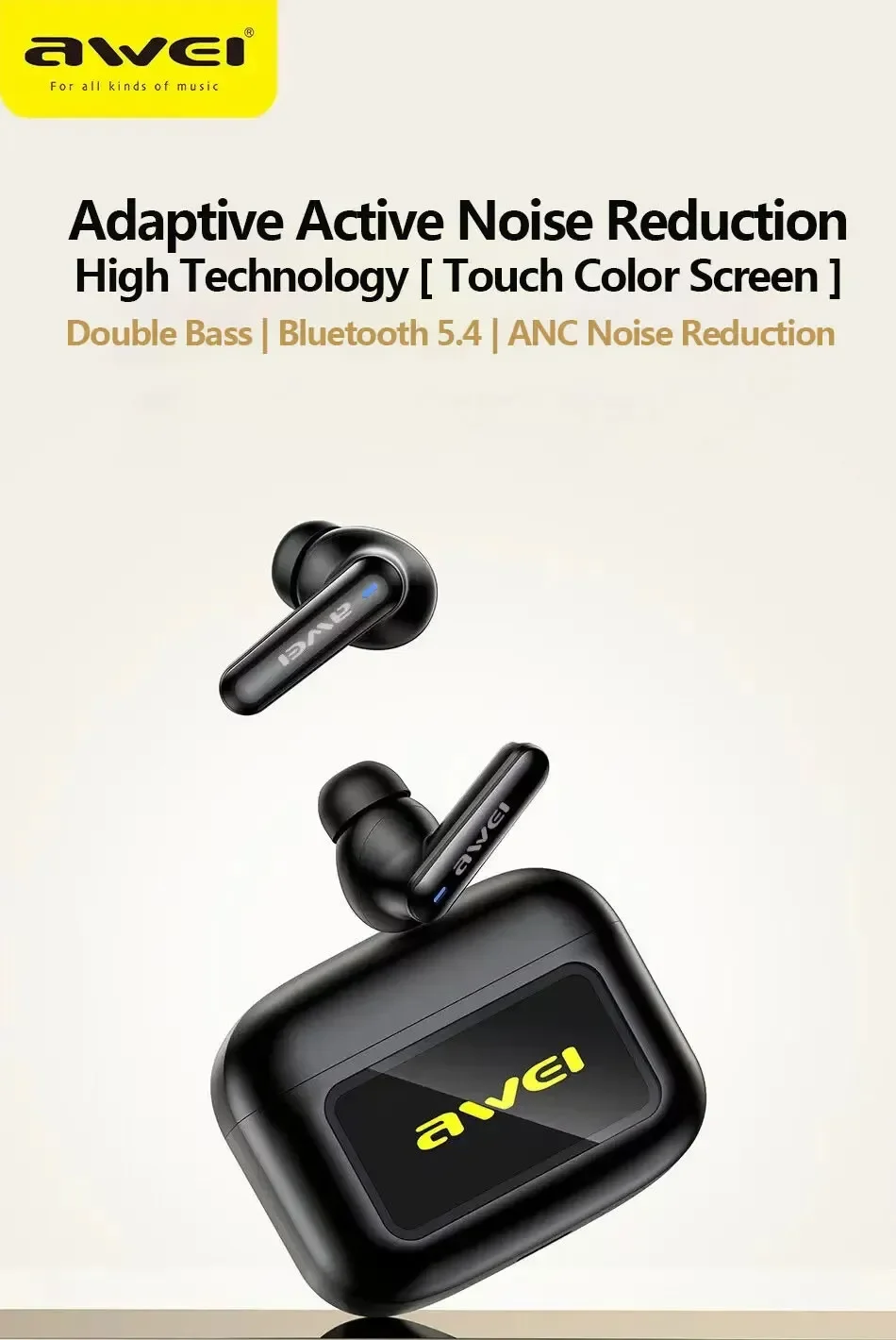 Awei T56 Anc Earbuds With Led Display A