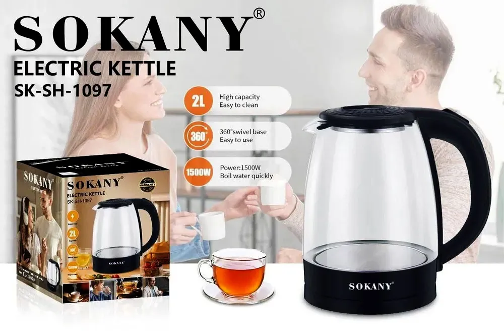 Sokany Sk 1097 Glass Electric Kettle 2L 1500W C