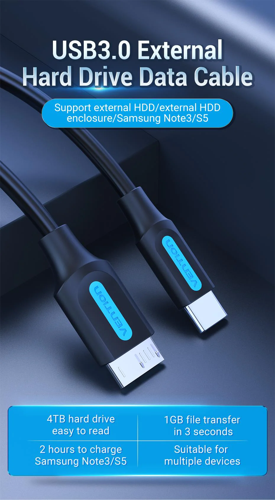 Vention 1M Usb 3 0 C To Micro B Data &Amp; Charging Cable A