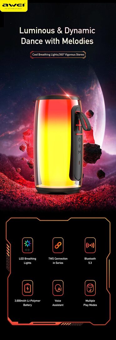 Awei Y528 Colourful Light Outdoor Wireless Speaker C Awei Y528 Colourful Light Outdoor Wireless Speaker C