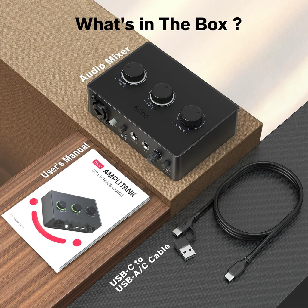 Fifine Sc1 Recording Usb Interface With 48V Power 50Db Gain, Xlr &Amp; Instrument In, Headphone A Fifine Sc1 Recording Usb Interface With 48V Power 50Db Gain, Xlr &Amp; Instrument In, Headphone A