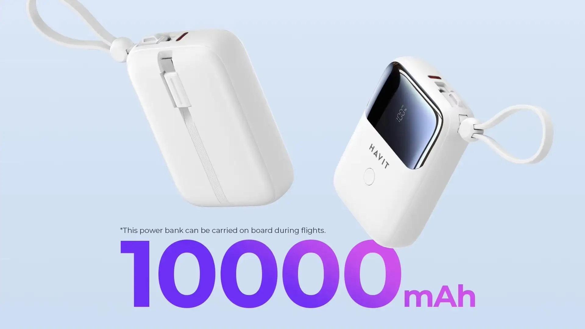 Havit Pb5215 10000Mah Power Bank With Led Display, Usb C &Amp; Lightning Cable B Havit Pb5215 10000Mah Power Bank With Led Display, Usb C &Amp; Lightning Cable B