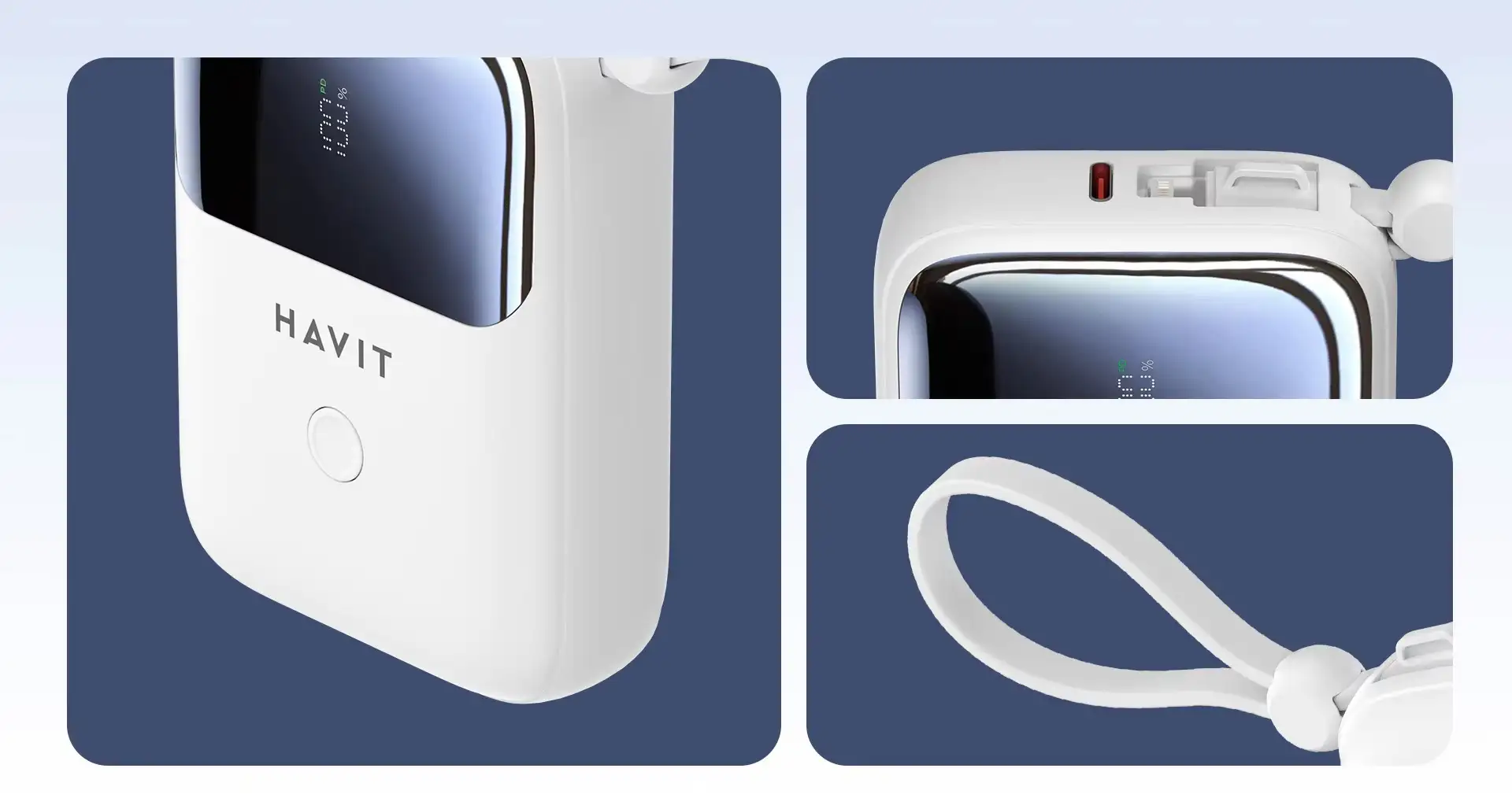 Havit Pb5215 10000Mah Power Bank With Led Display, Usb C &Amp; Lightning Cable D Havit Pb5215 10000Mah Power Bank With Led Display, Usb C &Amp; Lightning Cable D