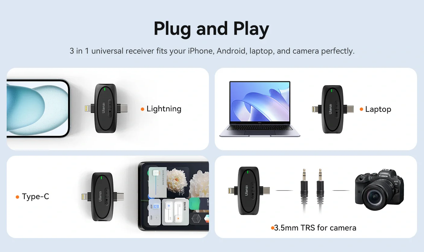Ulanzi V6 3 In 1 Plug Play Wireless Lavalier Microphone For Iphone Android Tablet Camera C Ulanzi V6 3 In 1 Plug Play Wireless Lavalier Microphone For Iphone Android Tablet Camera C