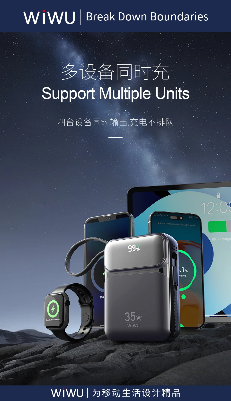 Wiwu Galaxy Series Wi P036 35W 20000Mah Power Bank With Built In Lightning And Usb C Cable D Wiwu Galaxy Series Wi P036 35W 20000Mah Power Bank With Built In Lightning And Usb C Cable D