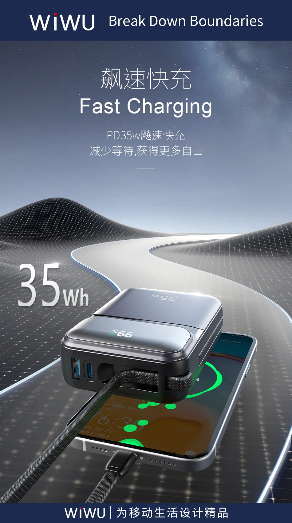 Wiwu Galaxy Series Wi P036 35W 20000Mah Power Bank With Built In Lightning And Usb C Cable E Wiwu Galaxy Series Wi P036 35W 20000Mah Power Bank With Built In Lightning And Usb C Cable E