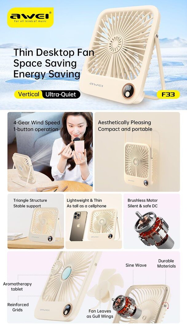 Awei F33 1800Mah Desktop Ultra Slim Fan B Awei F33 1800Mah Desktop Ultra Slim Fan B