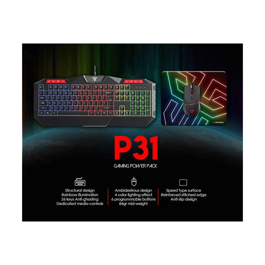 Fantech P31 Usb Wired Gaming Keyboard, Mouse &Amp; Mouse Pad Combo A