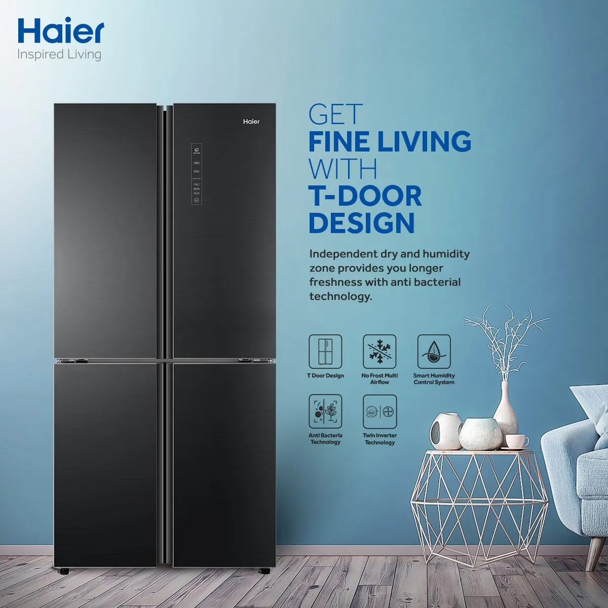 Haier Hrf 578Tbg 522Ltr Black French T Door No Frost Refrigerator A