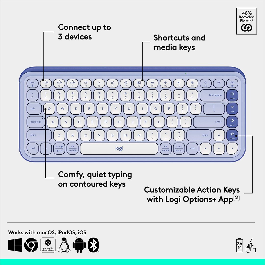 Logitech Pop Icon Keys Wireless Bluetooth Keyboard A