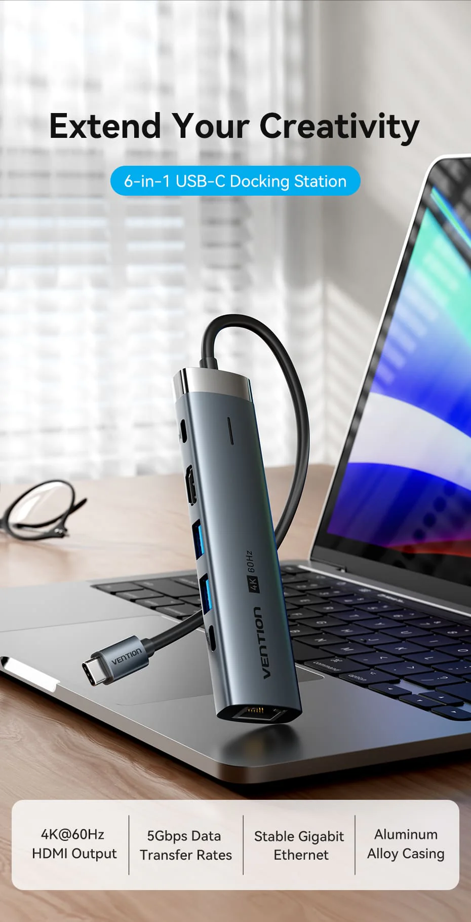 Vention Tgnhb 6 In 1 Usb C Docking Station A