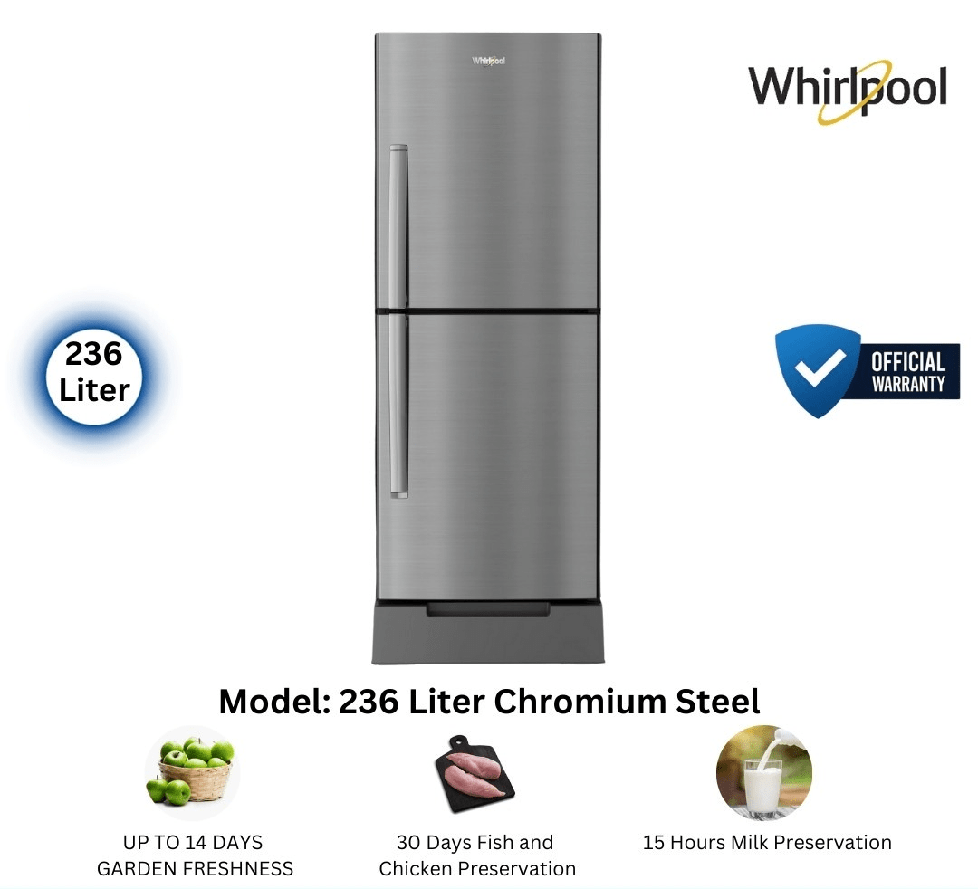 Whirlpool Freshmagic Pro 236 Liter Refrigerator Chromium Steel A Whirlpool Freshmagic Pro 236 Liter Refrigerator Chromium Steel A