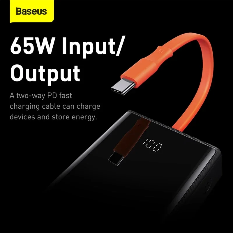 Baseus Elf 65W Power Bank 20000Mah With Type C Cable X Baseus Elf 65W Power Bank 20000Mah With Type C Cable X