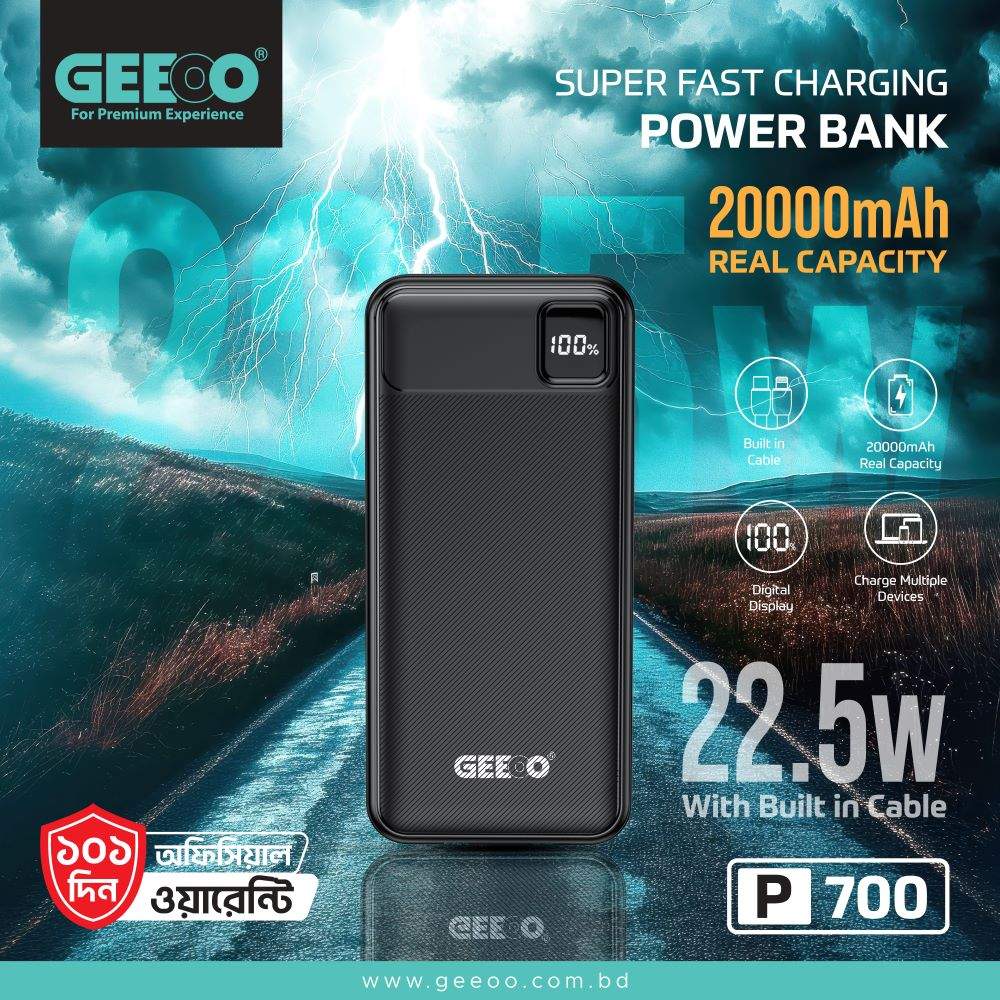 Geeoo P700 20,000Mah 22 5W Power Bank With Type C &Amp; Lightning Cable Aa Geeoo P700 20,000Mah 22 5W Power Bank With Type C &Amp; Lightning Cable Aa