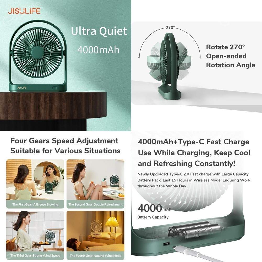 Jisulife Fa19 4000Mah Usb Portable Rechargeable Fan M