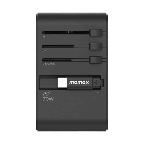 Momax 1 World Ua18D 70W Gan 3 Port + Ac Travel Adapter With Usb C Cable V