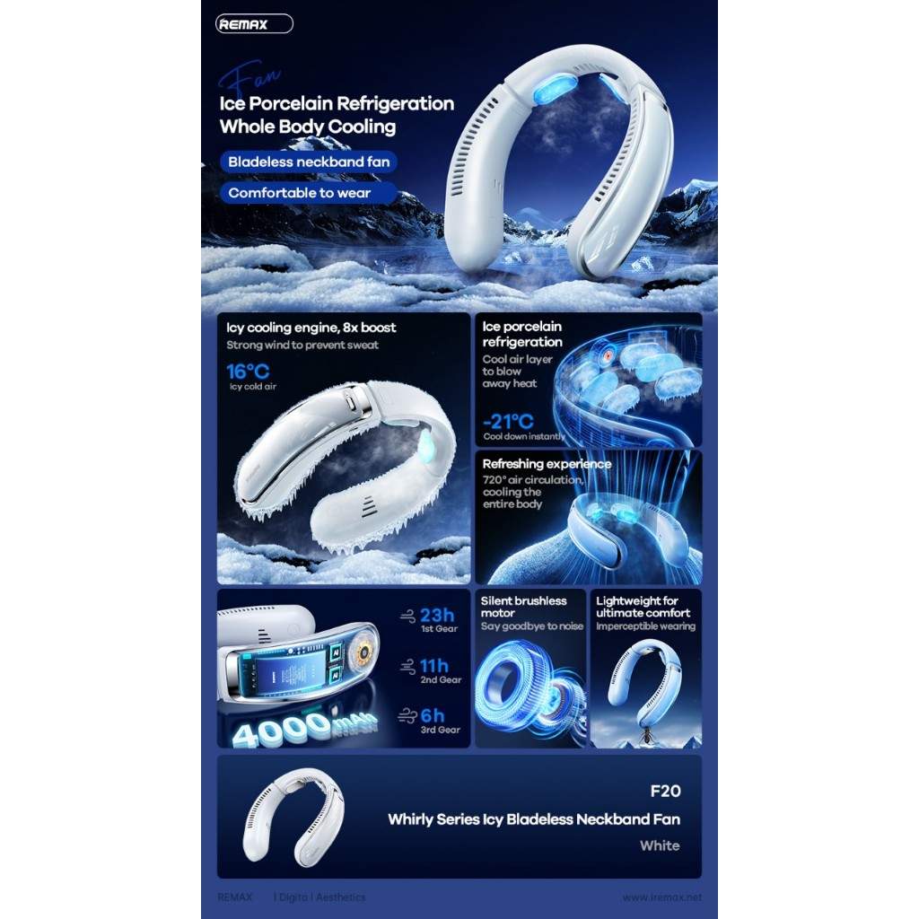 Remax F20 Whirly Series Icy Bladeless Neck Fan Bf Remax F20 Whirly Series Icy Bladeless Neck Fan Bf