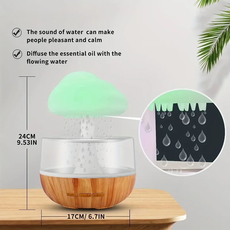 Rain Cloud Night Light Humidifier With Raining Water Drop Sound Oil Diffuser For Bedroom Aa