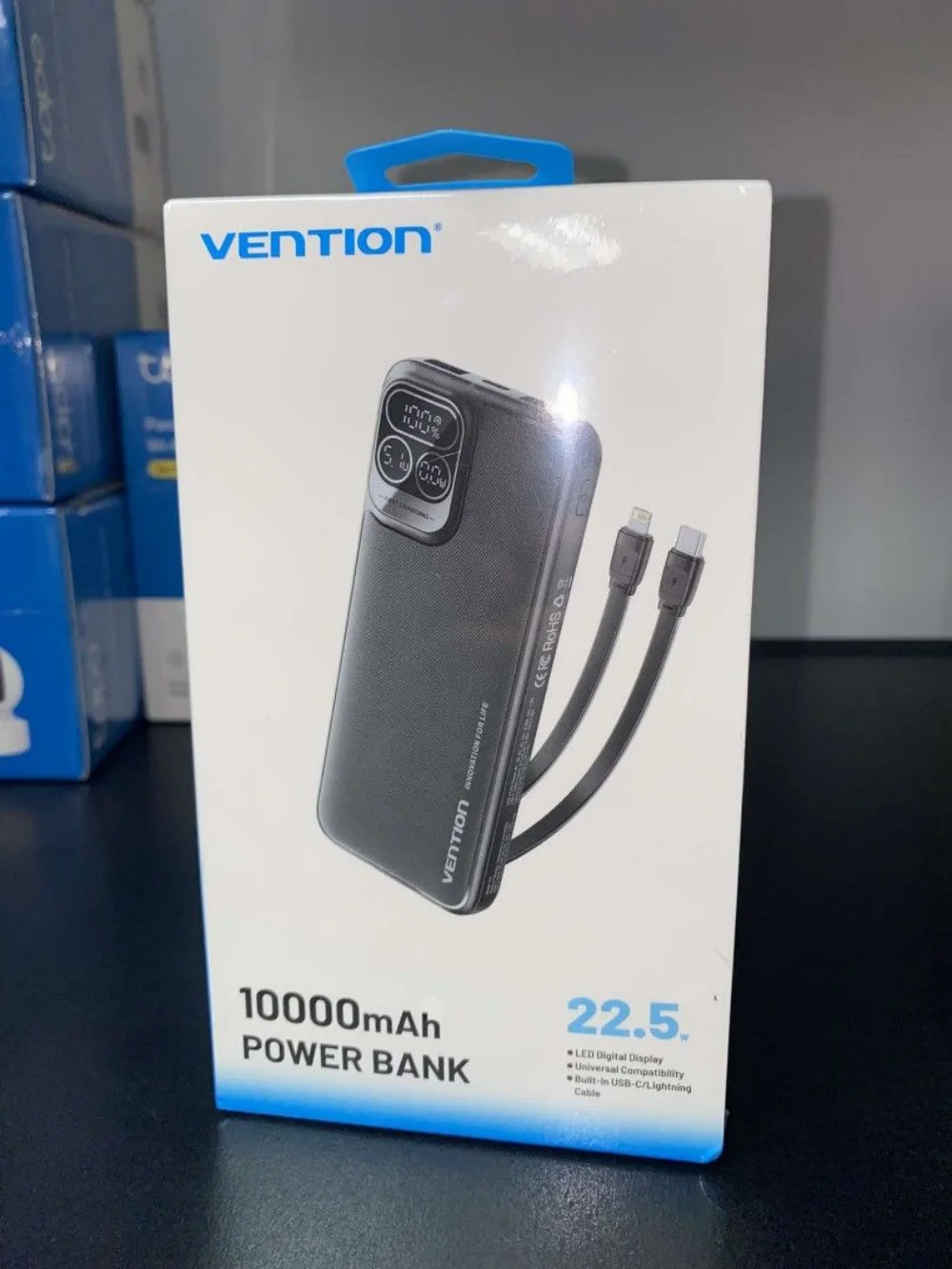 Vention I15Bb-V2 20000Mah 22.5W Power Bank With Built-In Usb-C &Amp; Lightning Cables