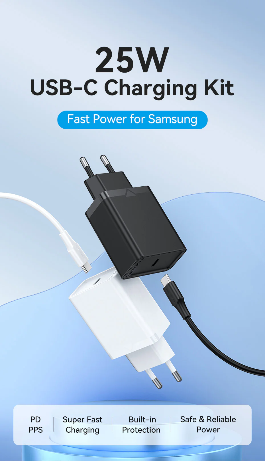 Vention Fahwf Eu 1 Port 25W Usb C Wall Charger With Usb C Cable Eu Plug Aa