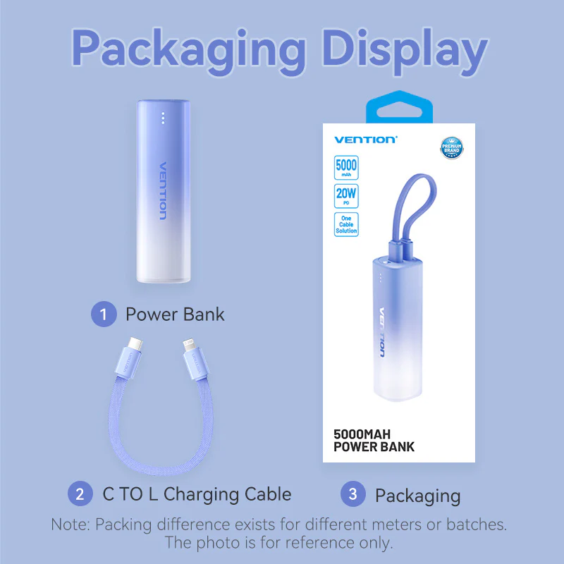 Vention Fhwr0 5000Mah 20W Power Bank With Usb C To Lightning Cable W