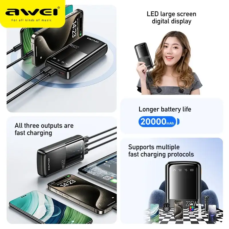 Awei P13K 22 5W Pd Powerbank 20000Mah Fast Charging A Awei P13K 22 5W Pd Powerbank 20000Mah Fast Charging A