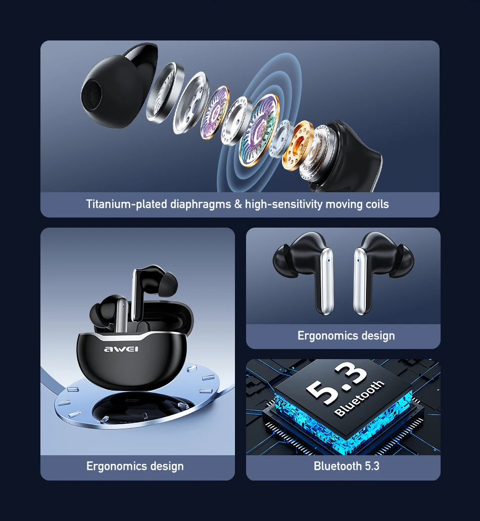 Awei T50 Wireless Headphones Bluetooth 5 3 Earbuds With Mic B