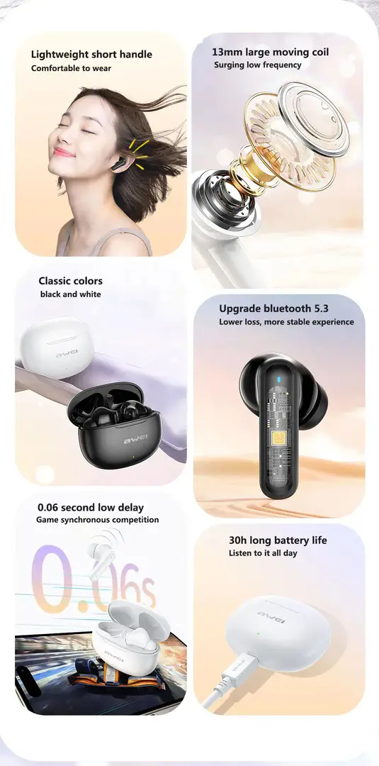 Awei T71 Tws Earbuds V Bluetooth 5 3 Earphones With Mic B Awei T71 Tws Earbuds V Bluetooth 5 3 Earphones With Mic B