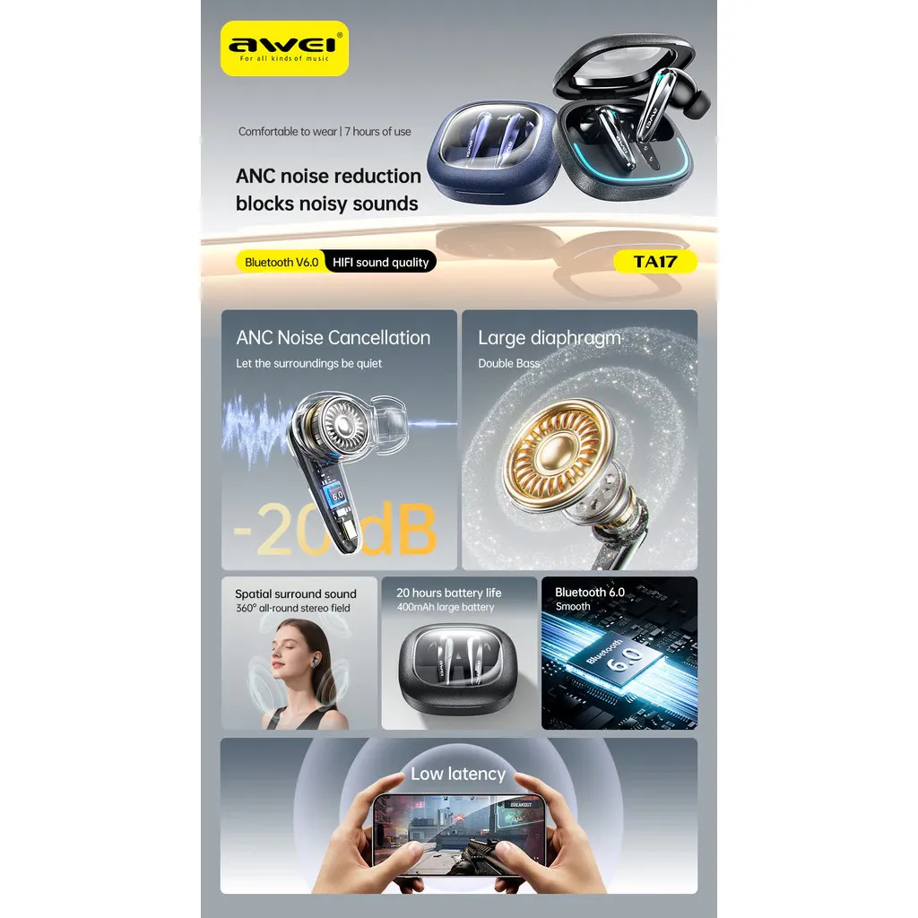 Awei Ta17 Anc True Wireless Earbuds A Awei Ta17 Anc True Wireless Earbuds A