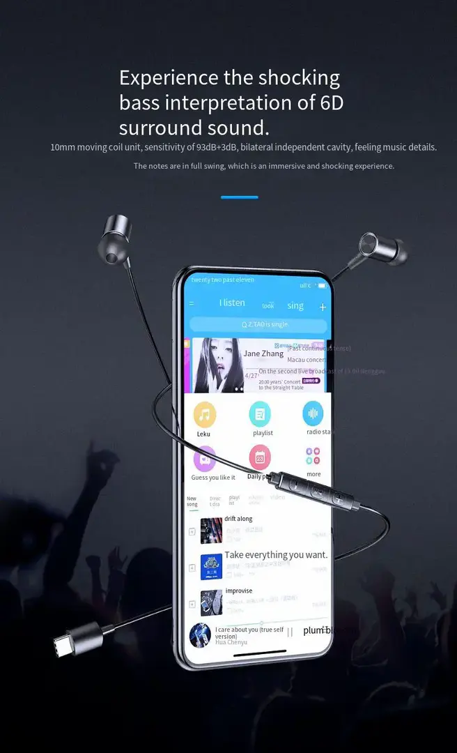 Awei Tc 2 Type C Wired In Ear Earphones With Mic Control B