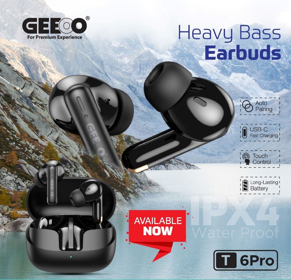 Geeoo T6 Pro Heavy Bass Fast Charging Earbuds A