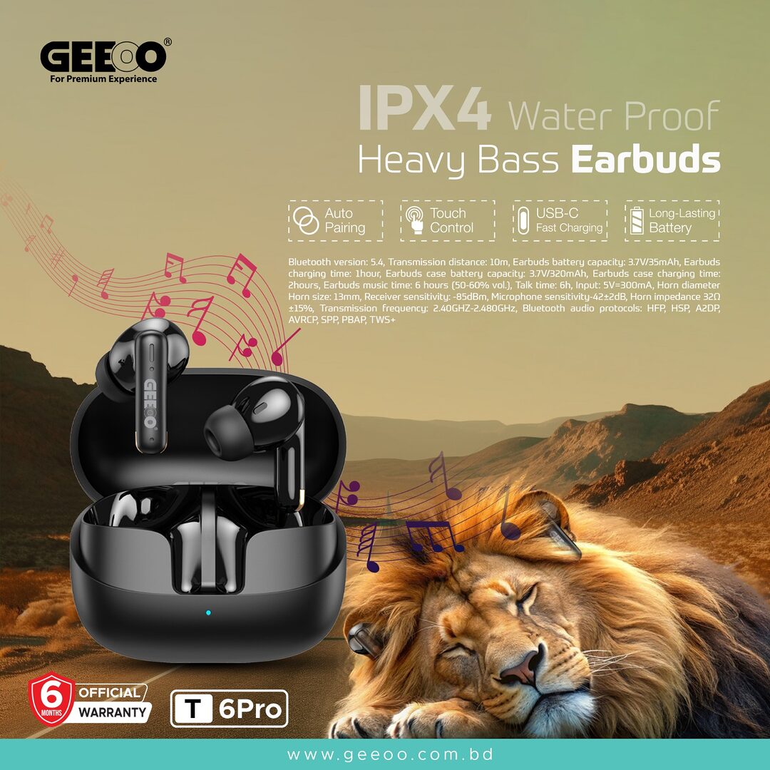 Geeoo T6 Pro Heavy Bass Fast Charging Earbuds C