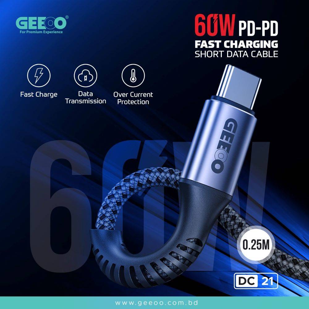 Geeoo Dc21 (Pd Pd) 60W Fast Charging Short Data Cable C