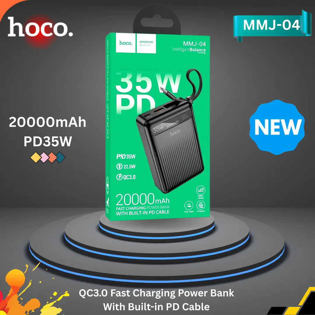 Hoco Mmj-04 20000Mah 35W Pd Fast Charging Power Bank With Built In Type C Cable