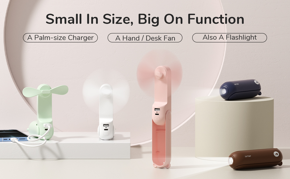 Jisulife F8 3 In 1 Mini Foldable Fan With Flashlight &Amp; Power Bank 2000Mah A