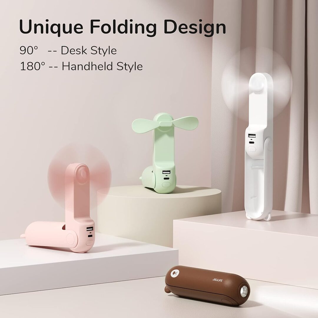 Jisulife F8 3 In 1 Mini Foldable Fan With Flashlight &Amp; Power Bank 2000Mah C