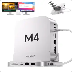 PULWTOP BS212D 9 in 1 Mac mini M4 Dock with SSD Enclosure, HDMI 4K & USB C 10Gbps (SSD NOT Included)