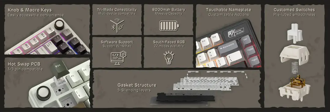 Royal Kludge Rk L75 Tri Mode Hot Swappable Wireless Mechanical Gaming Keyboard B Royal Kludge Rk L75 Tri Mode Hot Swappable Wireless Mechanical Gaming Keyboard B