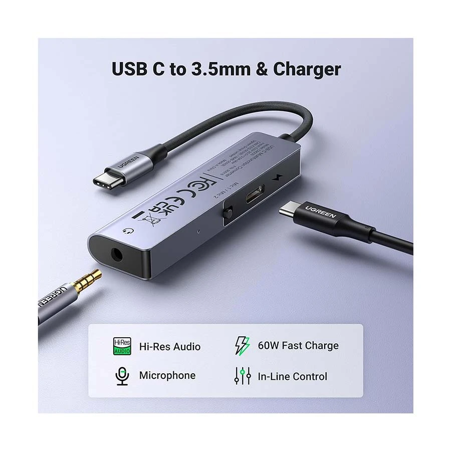 Ugreen Cm230 (90518) Type C Male To 3 5Mm &Amp; Usb C Pd Female Audio Converter With Built In Mic A Ugreen Cm230 (90518) Type C Male To 3 5Mm &Amp; Usb C Pd Female Audio Converter With Built In Mic A