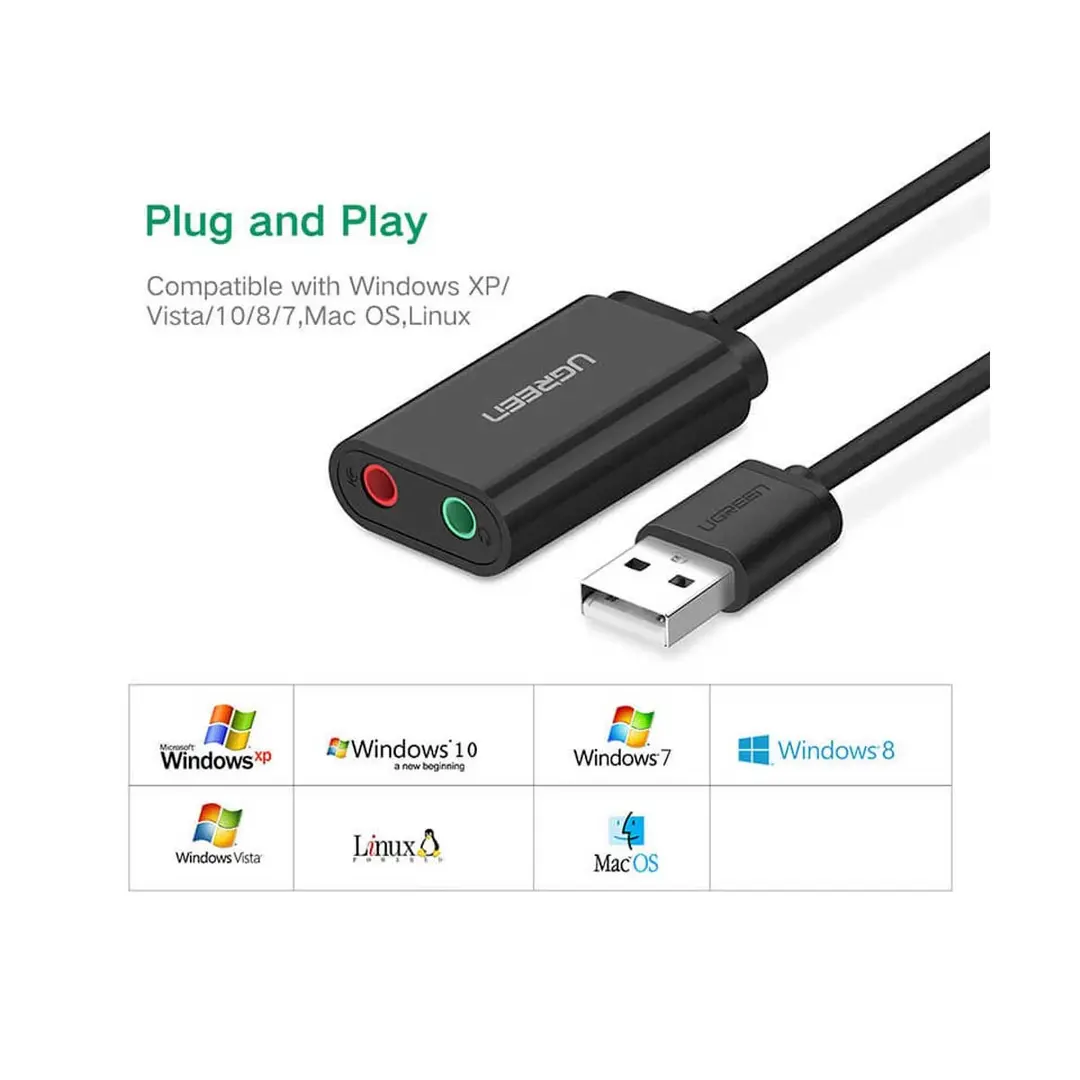 Ugreen Us205 30724 Usb Male To Dual 3 5Mm Female Audio Converter A Ugreen Us205 30724 Usb Male To Dual 3 5Mm Female Audio Converter A