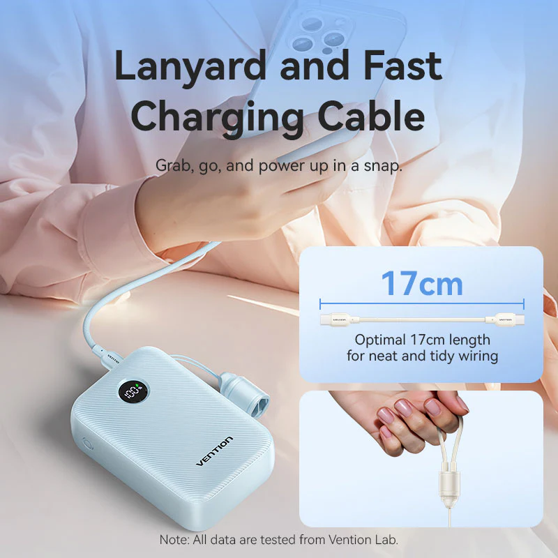 Vention Fkbb0 C 22 5W 20000Mah Led Display Power Bank With Built In Usb C To C Cable D