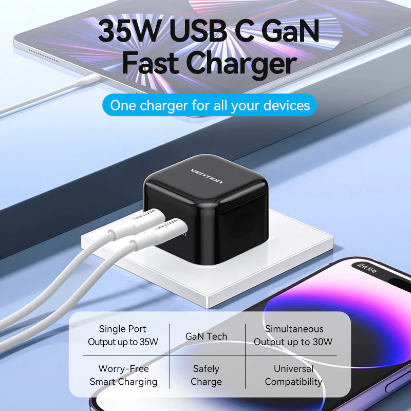 Vention Fbpw0 Eu 2 Port Usb C 35W Charger A
