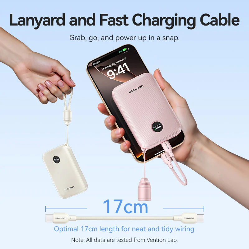 Vention Fkab0 C 10000Mah 22 5W Fast Charging Power Bank With Built In Usb C Cable C Vention Fkab0 C 10000Mah 22 5W Fast Charging Power Bank With Built In Usb C Cable C