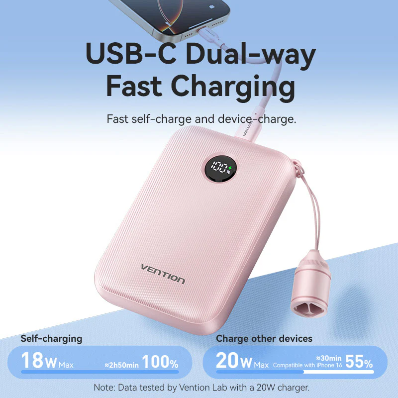 Vention Fkan0 C 10000Mah 22 5W Fast Charging Power Bank With Built In Usb C Cable B Vention Fkan0 C 10000Mah 22 5W Fast Charging Power Bank With Built In Usb C Cable B
